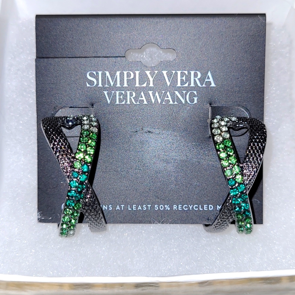 Simply Vera Wang Green Botanical Gems Fashion Earrings Statement Hoops NWT 1.25"